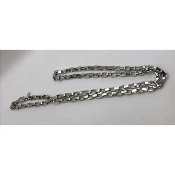 Vintage Long Box Link Necklace Large Links Silver Tone 36” - Picture 4 of 6
